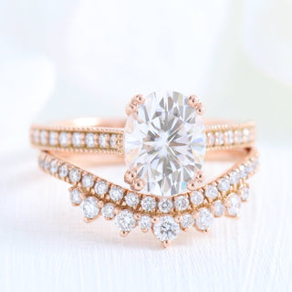 2.0 CT Oval Brilliant Solitaire Halo Moissanite Bridal Set side view
