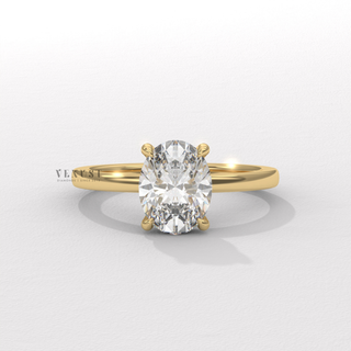 Oval solitaire hidden halo moissanite ring front view