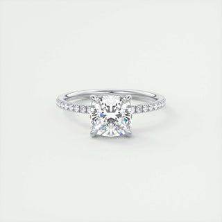 Lustrous 2.15ct cushion solitaire moissanite ring front view