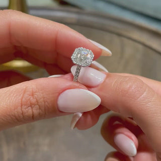 1.55ct Asscher Cut Halo Pave Diamond Moissanite  Engagement Ring