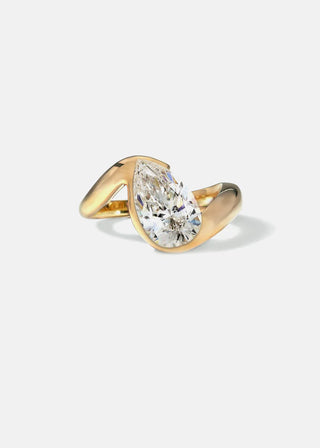 pear engagement ring, pear diamond ring, sweeping wave ring, curved ring, trace band engagement ring