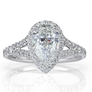 Pear halo split shank moissanite ring front view