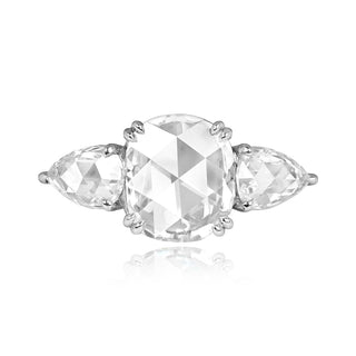 cushion cut moissanite ring rose three stone front view