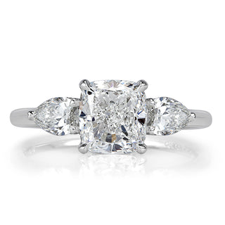 Old mine cushion three stone moissanite engagement ring front view
