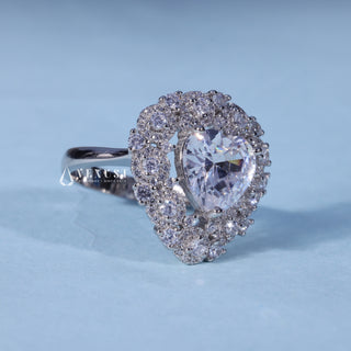 Side profile of Heart Shaped Moissanite Engagement Ring with Pave Halo