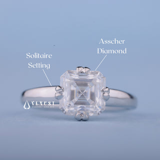1.0CT Asscher Cut Moissanite Diamond Solitaire Engagement Rings
