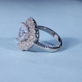 Angled view of Heart Shaped Moissanite Engagement Ring with Pave Halo