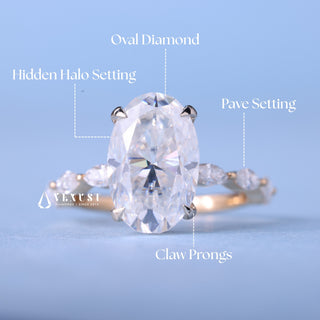 2.0CT Elongated Cushion Cut Moissanite Diamond Hidden Halo Pave Engagement Ring