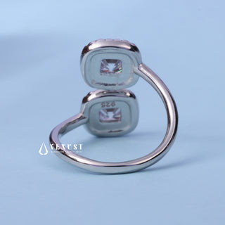 Top view of the Bezel Set Halo Asscher Cut Moissanite Ring centre stone