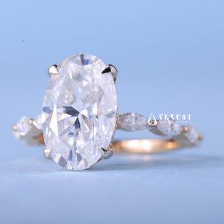 2.0CT Elongated Cushion Cut Moissanite Diamond Hidden Halo Pave Engagement Ring