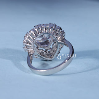 Rear gallery view of Heart Shaped Moissanite Engagement Ring with Pave Halo