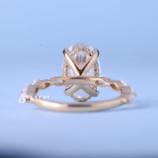 2.0CT Elongated Cushion Cut Moissanite Diamond Hidden Halo Pave Engagement Ring