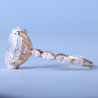 2.0CT Elongated Cushion Cut Moissanite Diamond Hidden Halo Pave Engagement Ring