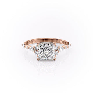 2.08 CT Princess Cut Cluster Halo Moissanite Engagement Ring side view