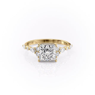 2.08 CT Princess Cut Cluster Halo Moissanite Engagement Ring front view