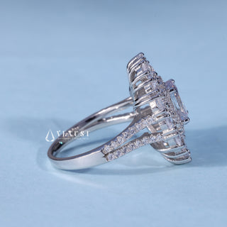 Side profile of Oval Cut Moissanite Split Shank Engagement Ring with Halo