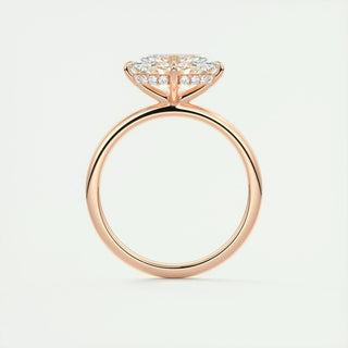 Sparkling 1.91ct oval hidden halo moissanite ring detail view of the band