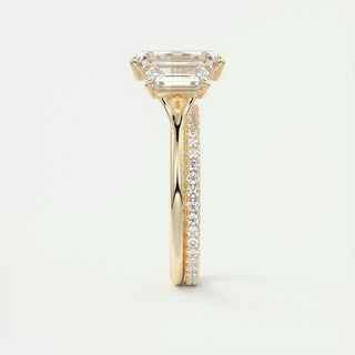 1.91 CT Emerald Cut Three stone Moissanite Engagement Ring band view