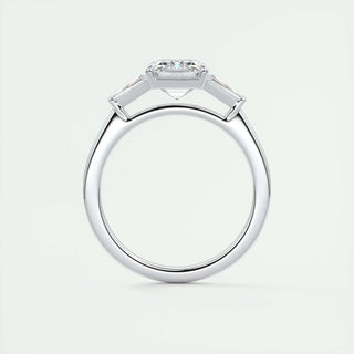 Sparkling 1.91ct emerald three stone moissanite ring detail view of the band