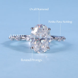 Stunning 1.50ct oval pave moissanite ring shown on a finger