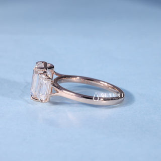 Emerald Cut 3 Stone Moissanite Engagement Ring with Pave opposite side view