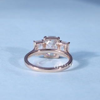 Rear gallery view of Emerald Cut 3 Stone Moissanite Engagement Ring with Pave