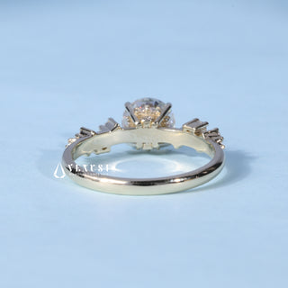 Stunning 1.0ct round cluster moissanite ring shown on a finger