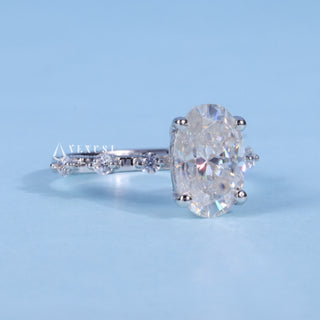 Stunning 1.50ct oval pave moissanite ring angled view showing its sparkle