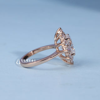 Classic 2.0ct oval halo moissanite ring side profile view