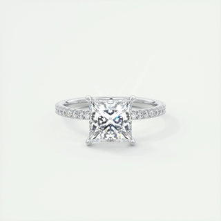 2.08 CT Princess Cut Pave Classic Moissanite Engagement Ring front view