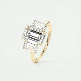 1.91 CT Emerald Cut Three stone Moissanite Engagement Ring on hand