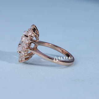 Classic 2.0ct oval halo moissanite ring close up of the setting