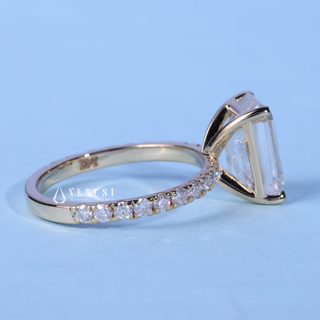 Classic 1.50ct emerald pave moissanite ring side profile view
