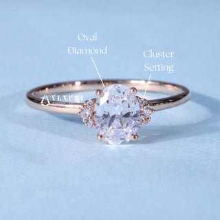 1.0 CT Oval Brilliant Cut Cluster Moissanite Engagement Ring angle view