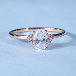 1.0 CT Oval Brilliant Cut Cluster Moissanite Engagement Ring front view