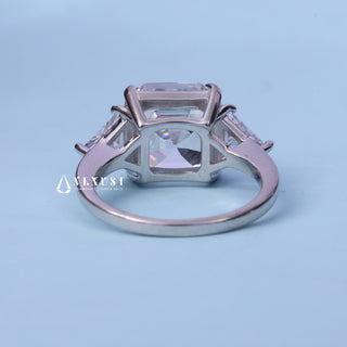 Top view of the Three Stone Moissanite Asscher Cut Engagement Ring centre stone