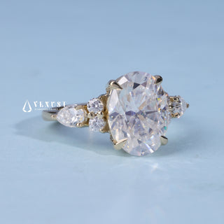 Dazzling 2.0ct oval cluster moissanite ring angled view showing its sparkle