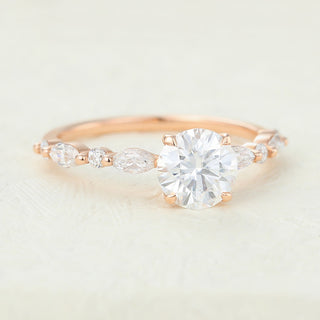 0.88 CT Round Brilliant Cut Pave Moissanite Engagement Ring top view