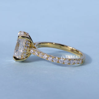 Timeless 1.50ct oval hidden halo moissanite ring close up of the setting