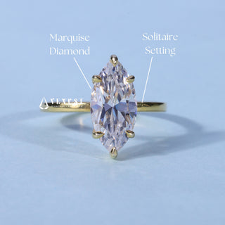 Classic Marquise Cut Solitaire Moissanite Engagement Ring setting and band details