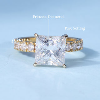 2.0CT Princess Moissanite Diamond Pave Engagement Rings