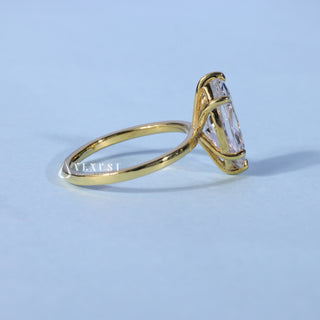 Angled view of Classic Marquise Cut Solitaire Moissanite Engagement Ring