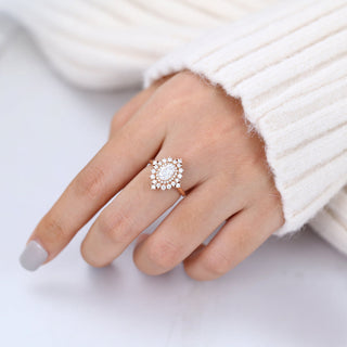 1.33 CT Oval Cut Cluster Moissanite Engagement Ring Promise side view
