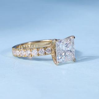 2.0CT Princess Moissanite Diamond Pave Engagement Rings