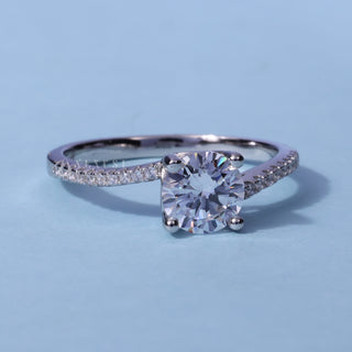 Petite Tension Pave Round Cut Moissanite Ring front view with upright centre stone
