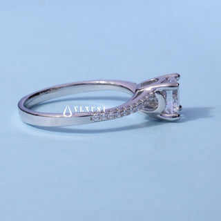 Front standing view of the Petite Tension Pave Round Cut Moissanite Ring showing the prong setting
