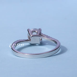 Top view of the Petite Tension Pave Round Cut Moissanite Ring centre stone