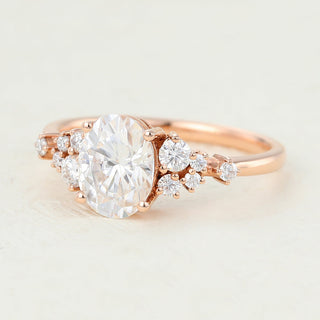 1.33 CT Oval Cluster Sparkling Moissanite Engagement Ring close up