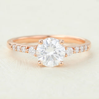0.88 CT Round Brilliant Pave Moissanite Engagement Ring front view