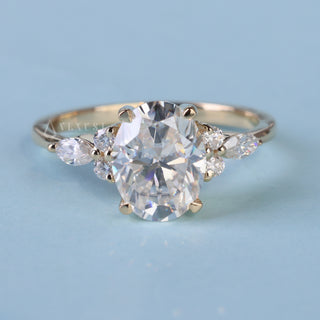 Sparkling 1.50ct oval cluster moissanite ring front view